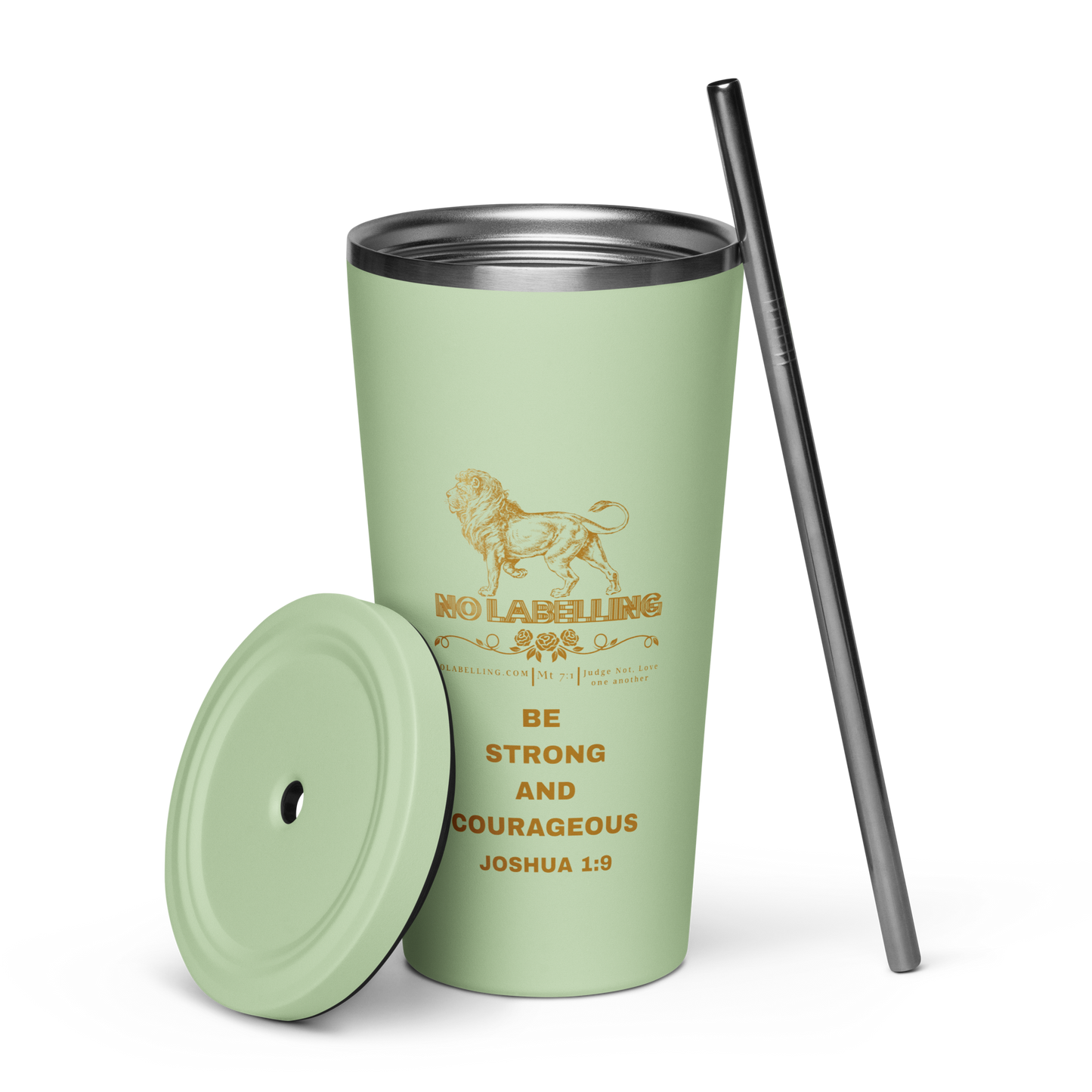 Christian Tumbler - Be Strong and Courageous Insulated Tumbler with Straw – Joshua 1:9 | Scripture Tumbler