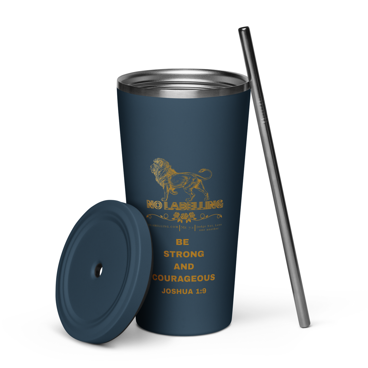 Christian Tumbler - Be Strong and Courageous Insulated Tumbler with Straw – Joshua 1:9 | Scripture Tumbler