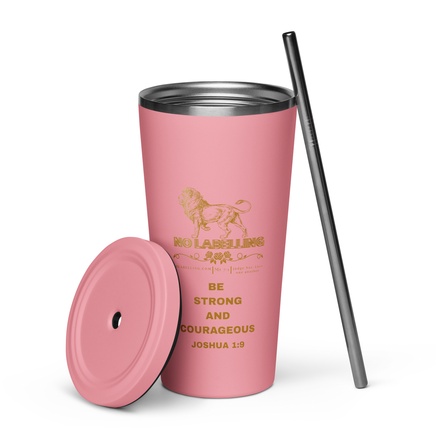 Christian Tumbler - Be Strong and Courageous Insulated Tumbler with Straw – Joshua 1:9 | Scripture Tumbler