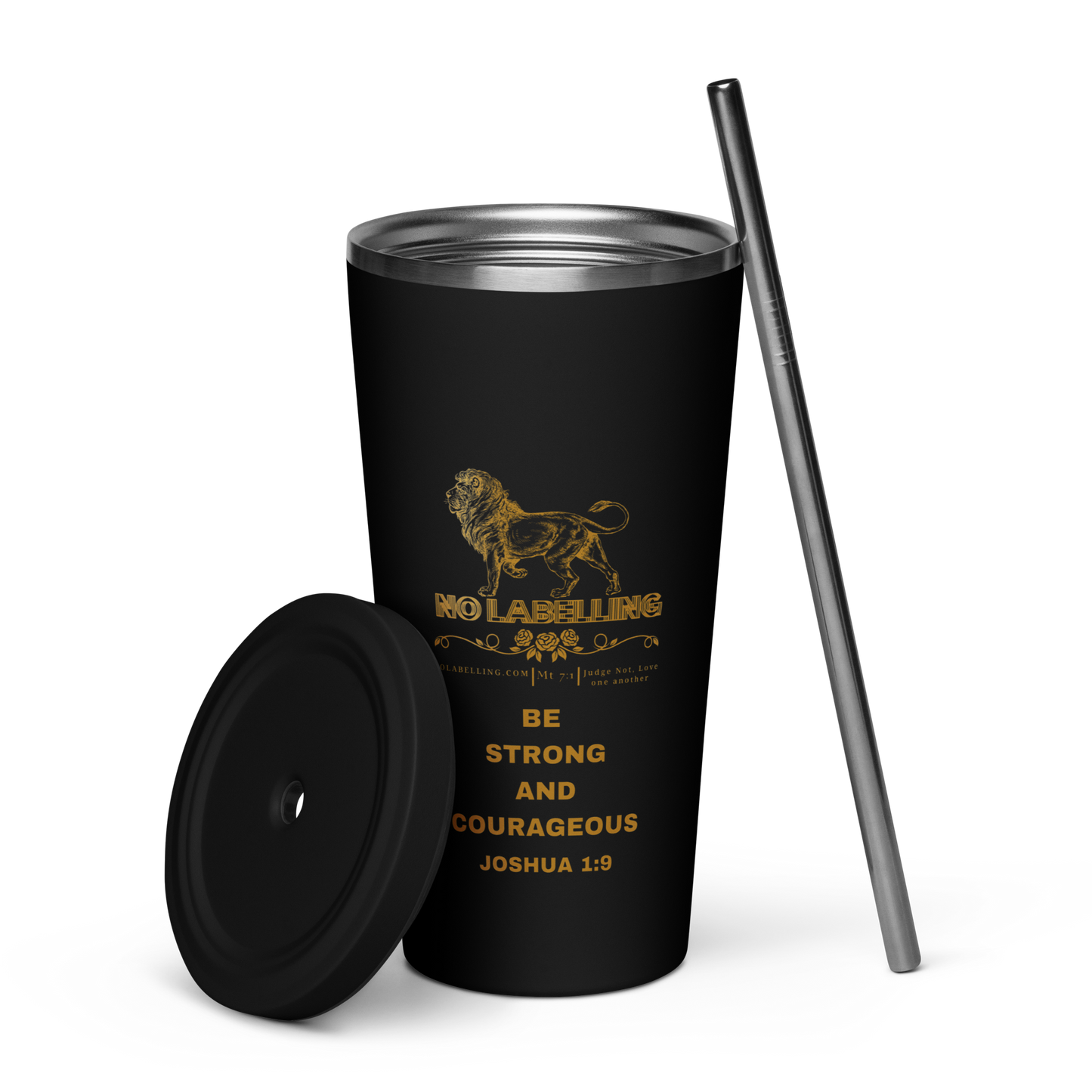 Christian Tumbler - Be Strong and Courageous Insulated Tumbler with Straw – Joshua 1:9 | Scripture Tumbler