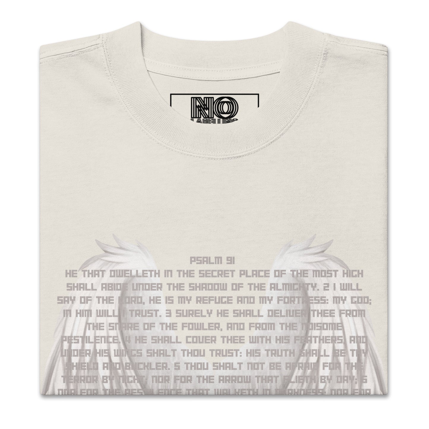 Psalm 91 Bible Verse T-Shirt - 'He Who Dwells In The Secret Place' - Christian Shirt, Oversize, Faded off-White