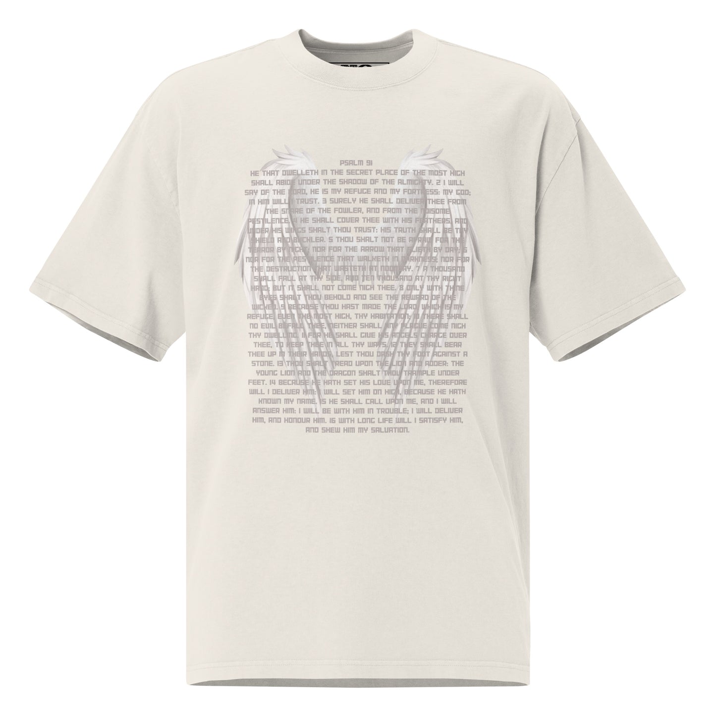 Psalm 91 Bible Verse T-Shirt - 'He Who Dwells In The Secret Place' - Christian Shirt, Oversize, Faded off-White