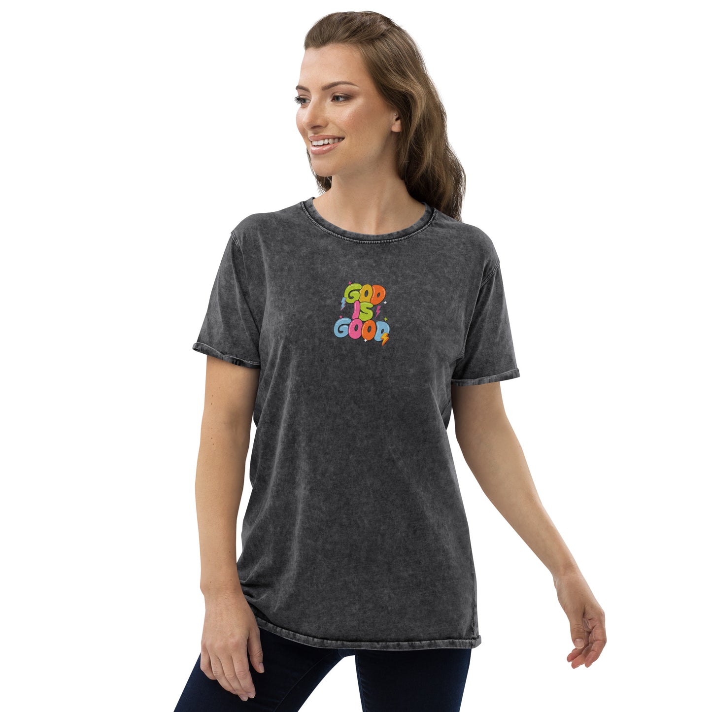 God Is Good T-Shirt – Bible Verse Embroidered Denim | Faith-Based Christian Apparel (Unisex)
