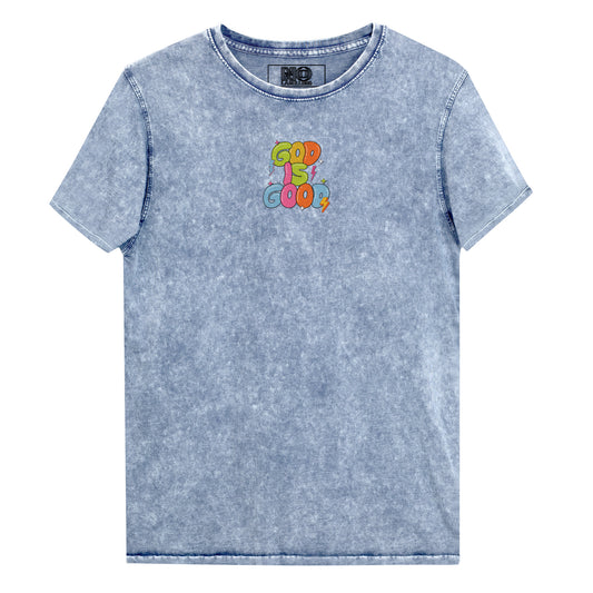 God Is Good T-Shirt – Bible Verse Embroidered Denim | Faith-Based Christian Apparel (Unisex)