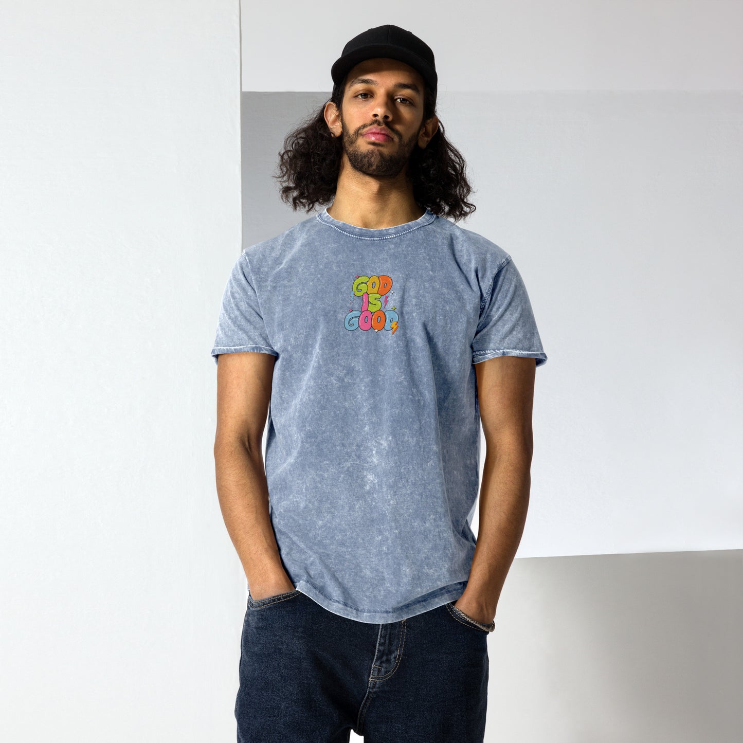 God Is Good T-Shirt – Bible Verse Embroidered Denim | Faith-Based Christian Apparel (Unisex)