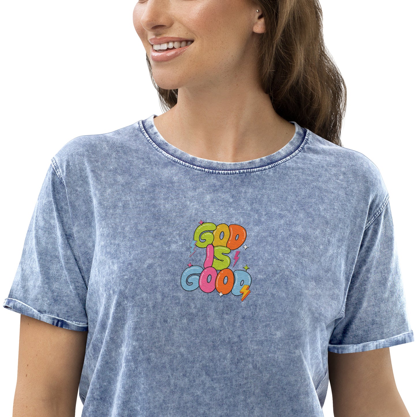 God Is Good T-Shirt – Bible Verse Embroidered Denim | Faith-Based Christian Apparel (Unisex)