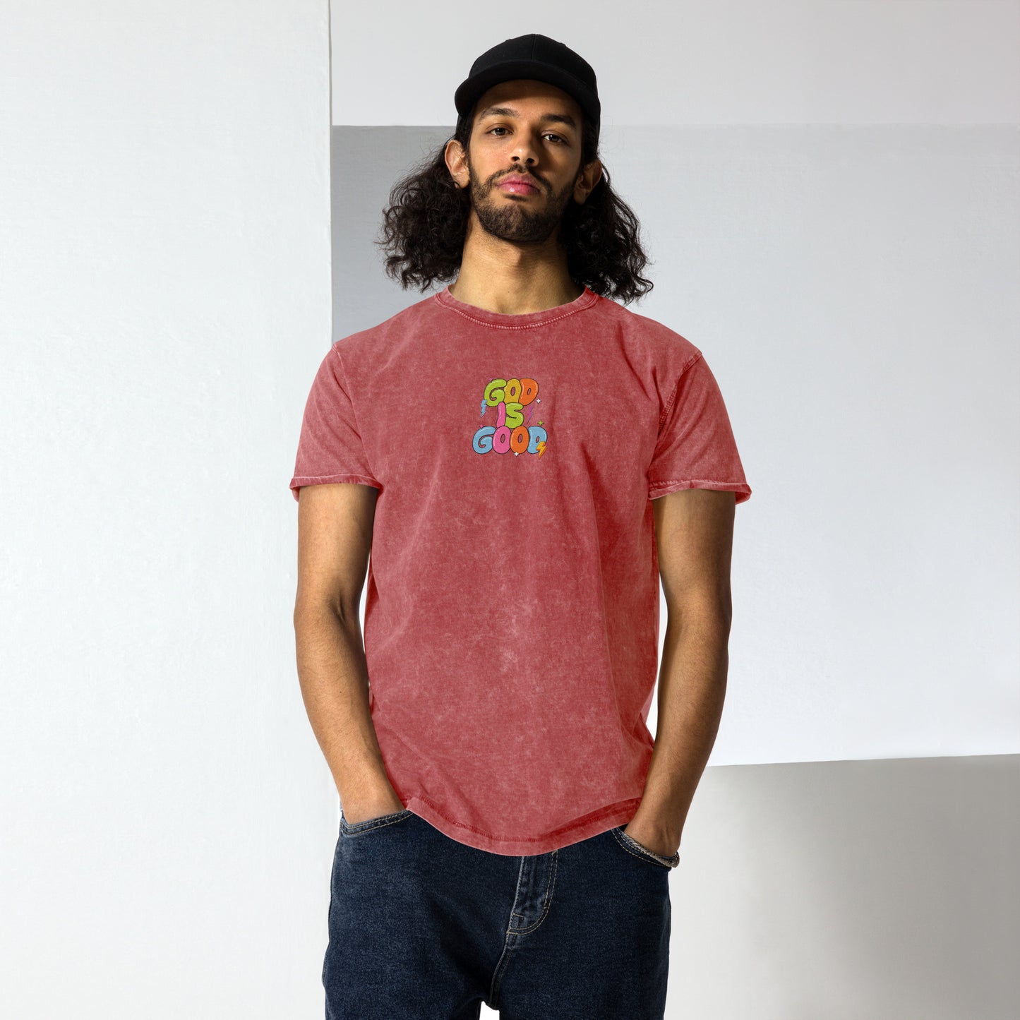 God Is Good T-Shirt – Bible Verse Embroidered Denim | Faith-Based Christian Apparel (Unisex)