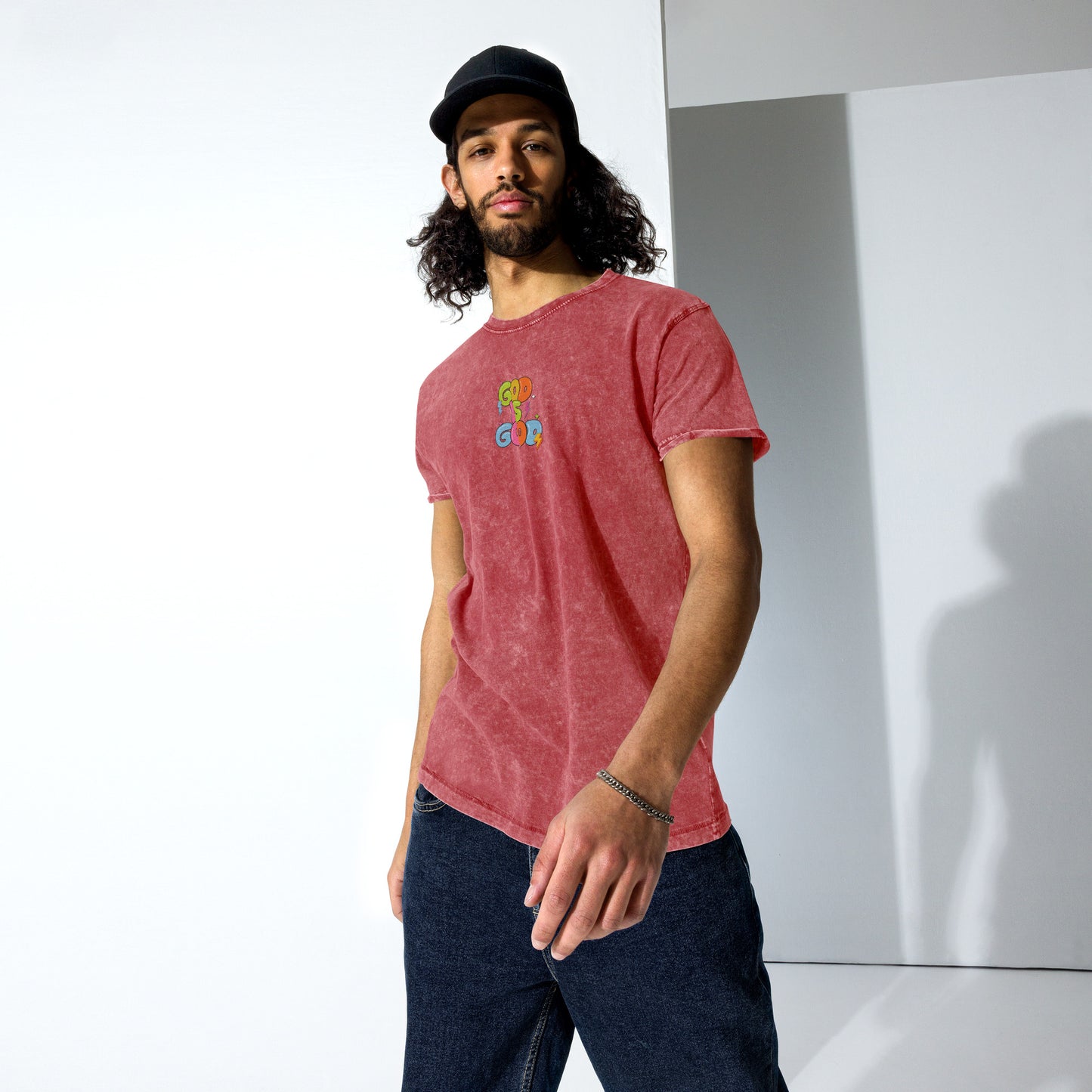 God Is Good T-Shirt – Bible Verse Embroidered Denim | Faith-Based Christian Apparel (Unisex)