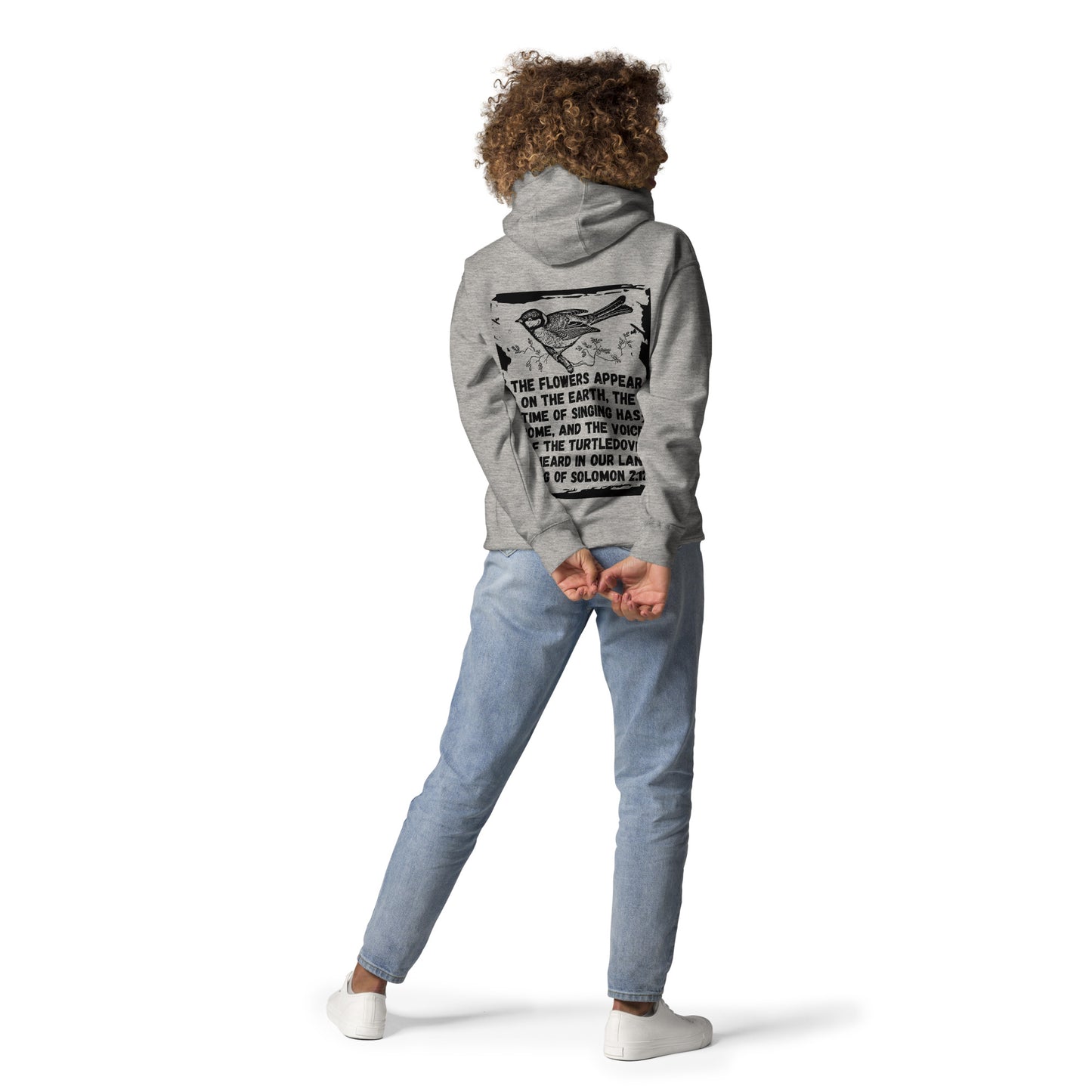 Christian Hoodie with Bible Verse – Song of Solomon 2:12 – Faith-Based Unisex Hoodie in White, Grey, Sky Blue, Dusty Rose