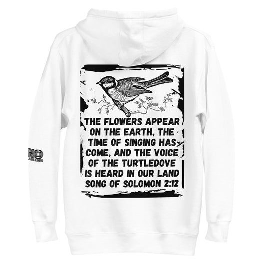 Christian Hoodie with Bible Verse – Song of Solomon 2:12 – Faith-Based Unisex Hoodie in White, Grey, Sky Blue, Dusty Rose