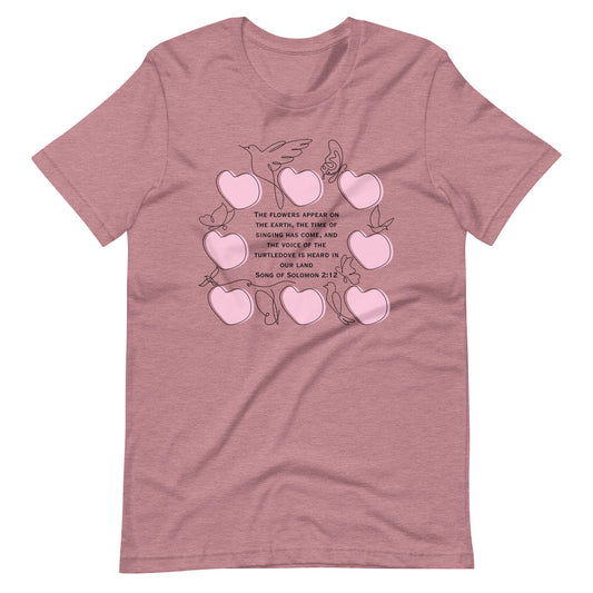 Song of Solomon 2:12 T-Shirt – Christian Minimalist Bible Verse Tee with Hearts