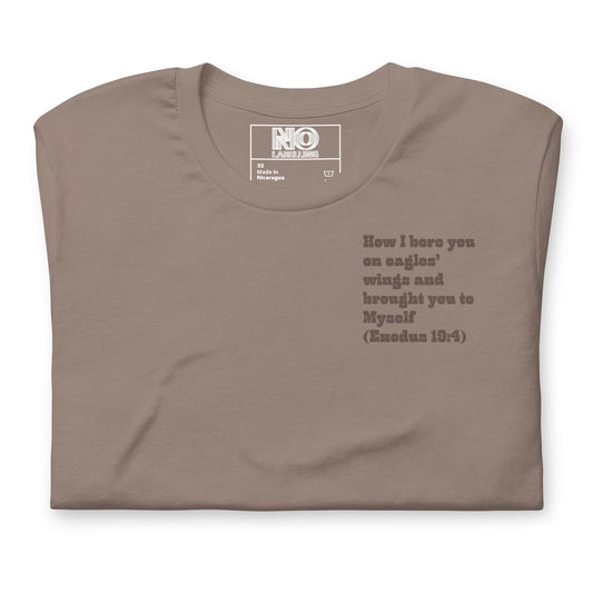 Bible Quote T-Shirt, Unisex, I Bore You In My Wings Scripture Verse, Pebble colour