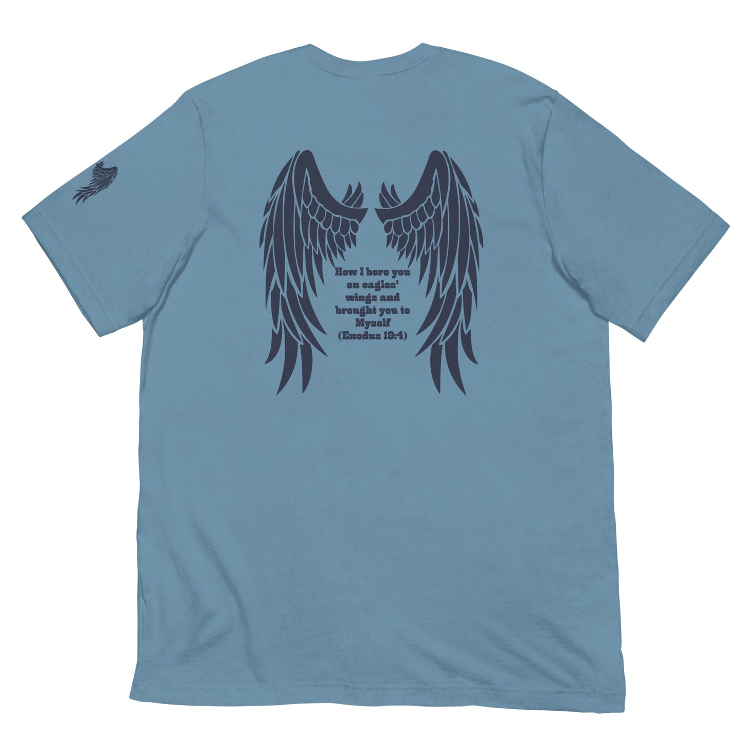 Bible Quote T-Shirt, Unisex, I Bore You In My Wings Scripture Verse, Steel Blue Colour
