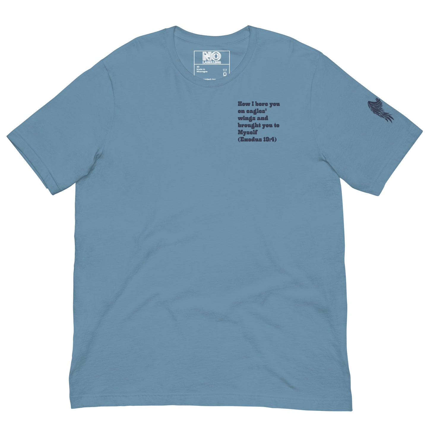 Bible Quote T-Shirt, Unisex, I Bore You In My Wings Scripture Verse, Steel Blue Colour