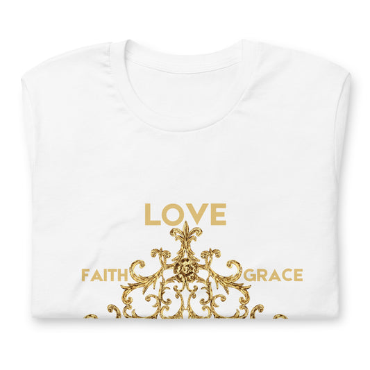 Love and Faith T-Shirt – Christian Tee with Grace, Trust & Peace (Unisex, White or Black)
