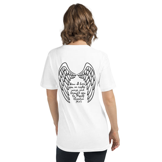 Bible Quote T-Shirt, I Bore You In My Wings Scripture Verse, Unisex Short Sleeve V-Neck T-Shirt