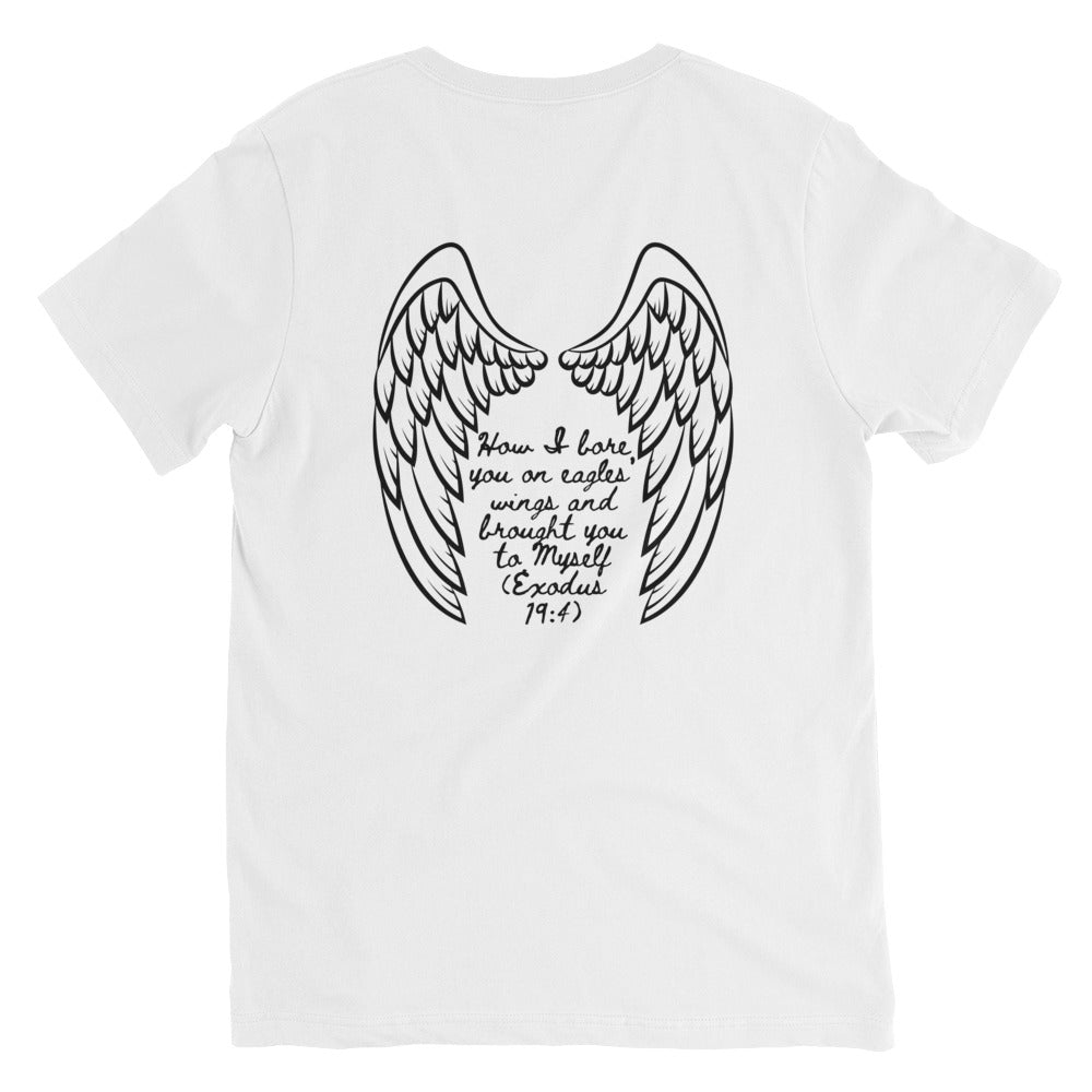 Bible Quote T-Shirt, I Bore You In My Wings Scripture Verse, Unisex Short Sleeve V-Neck T-Shirt