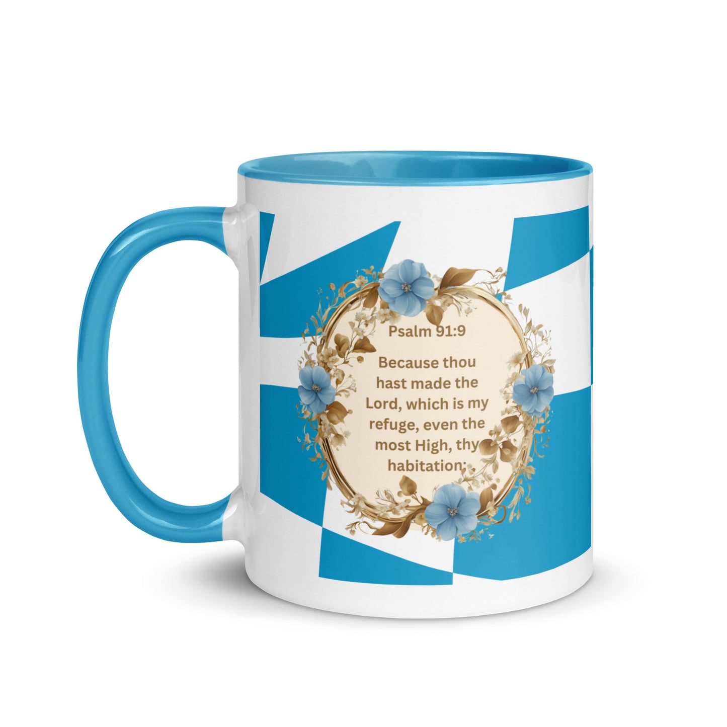 Psalm 91:10 Christian Coffee Mug – No Evil Shall Befall You, Blue Bible Verse Mug