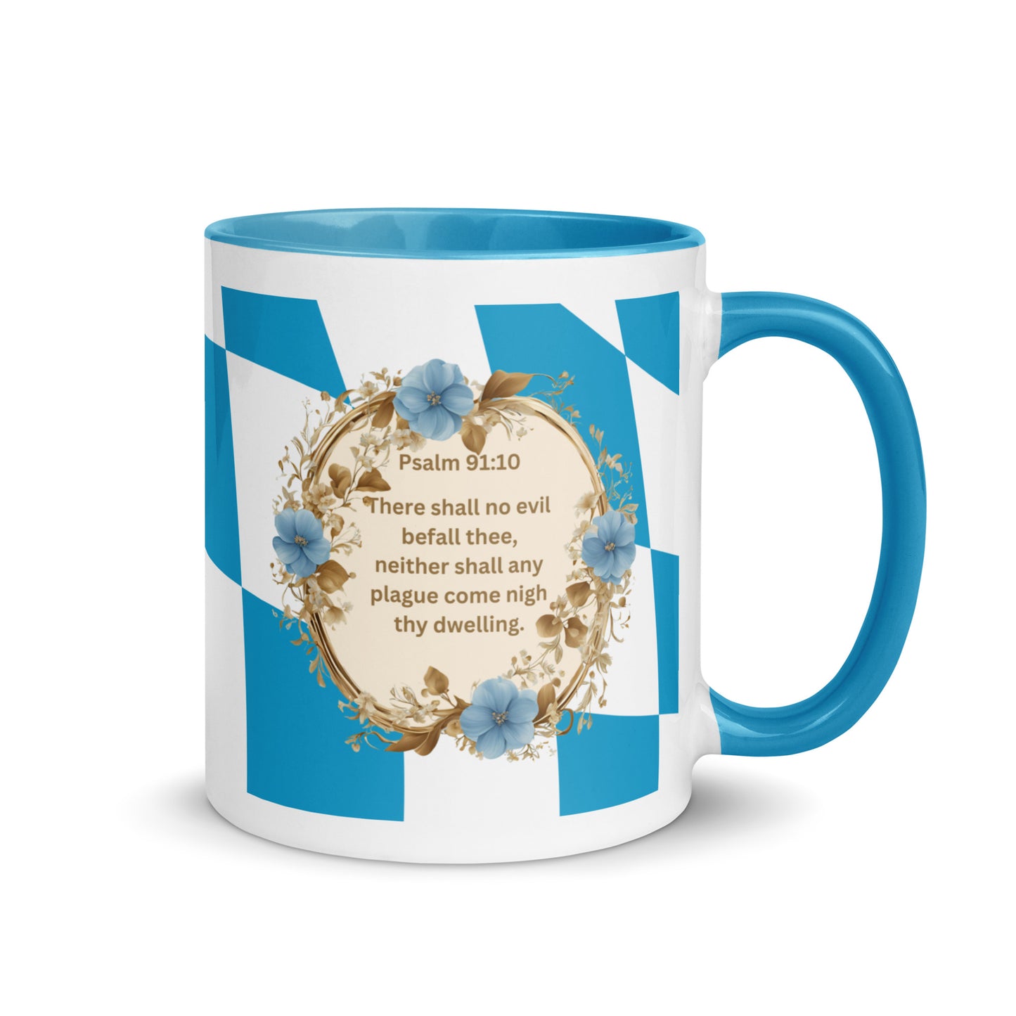 Psalm 91:10 Christian Coffee Mug – No Evil Shall Befall You, Blue Bible Verse Mug