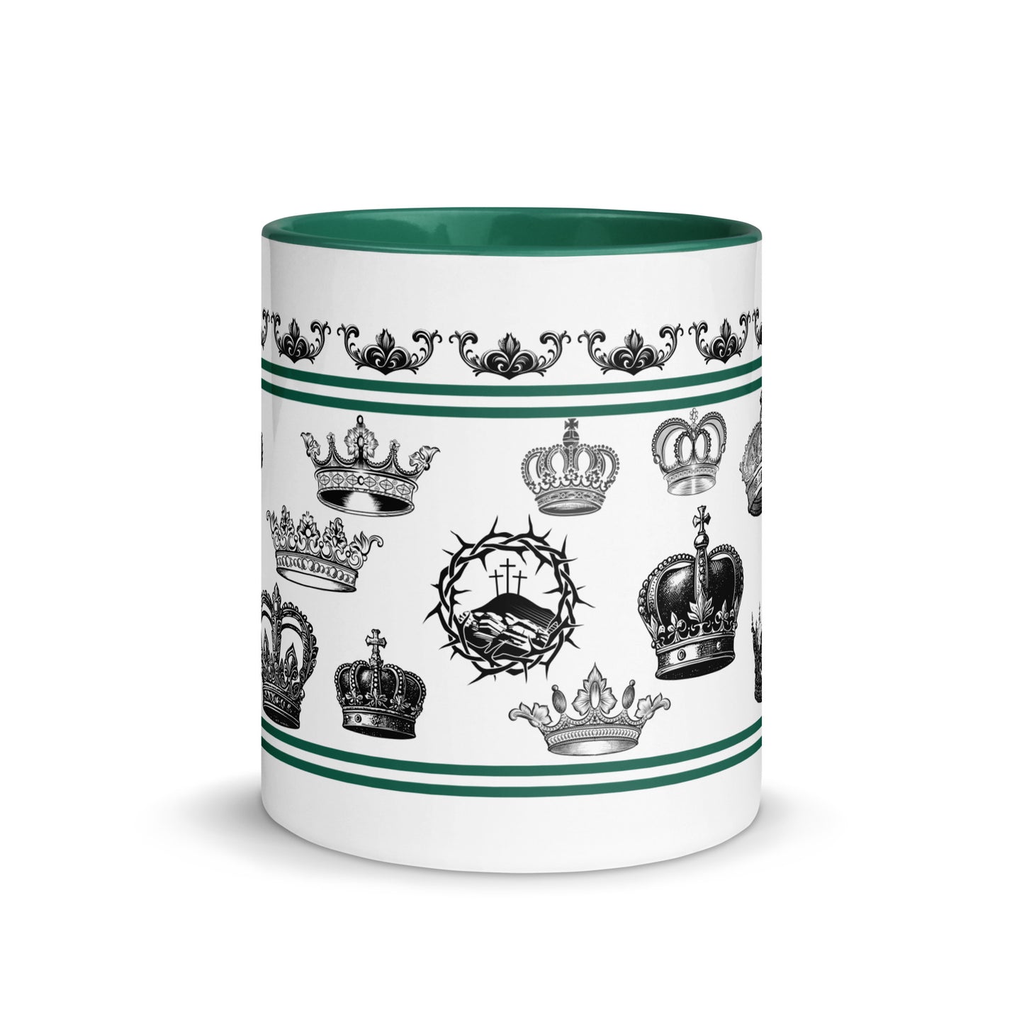 Scripture Mug Inspired By Revelation 4:10 Cast Their Crowns Before The Throne, Green Color Inside
