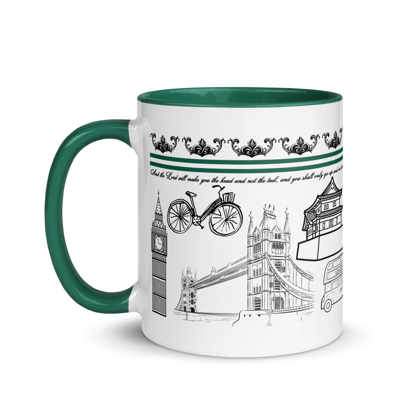 Scripture Mug With Bible Quote From Deuteronomy 28:13, The Head And Not The Tail, Green Color Inside