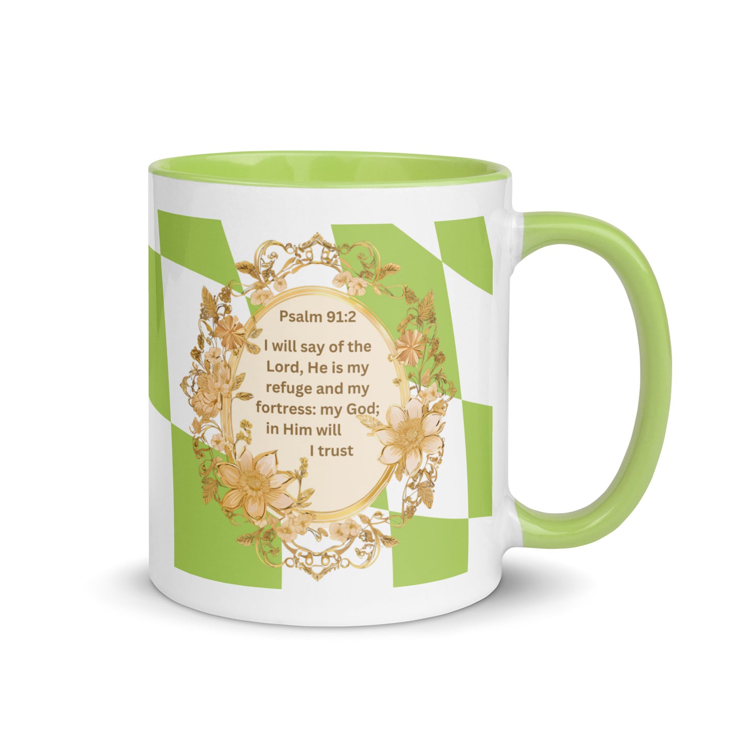 Psalm 91:2 Christian Coffee Mug – Refuge & Trust Bible Verse Mug in Green