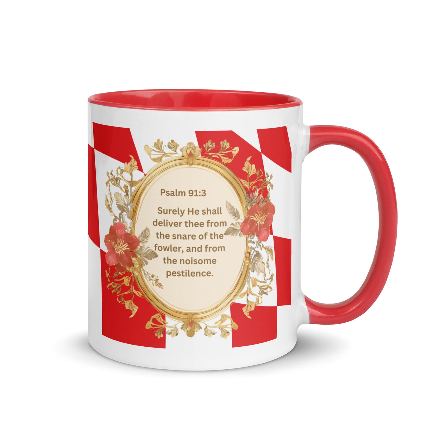 Psalm 91:3 Christian Coffee Mug – Deliverance & Protection Bible Verse Mug in Red
